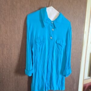 new directions Bright Teal Button-Front Long Sleeve Shirt